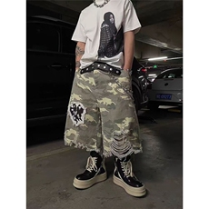 美式七分裤夏季复古街头破洞小众宽松阔腿裤XA339-P50，男装牛仔裤，星座208-5