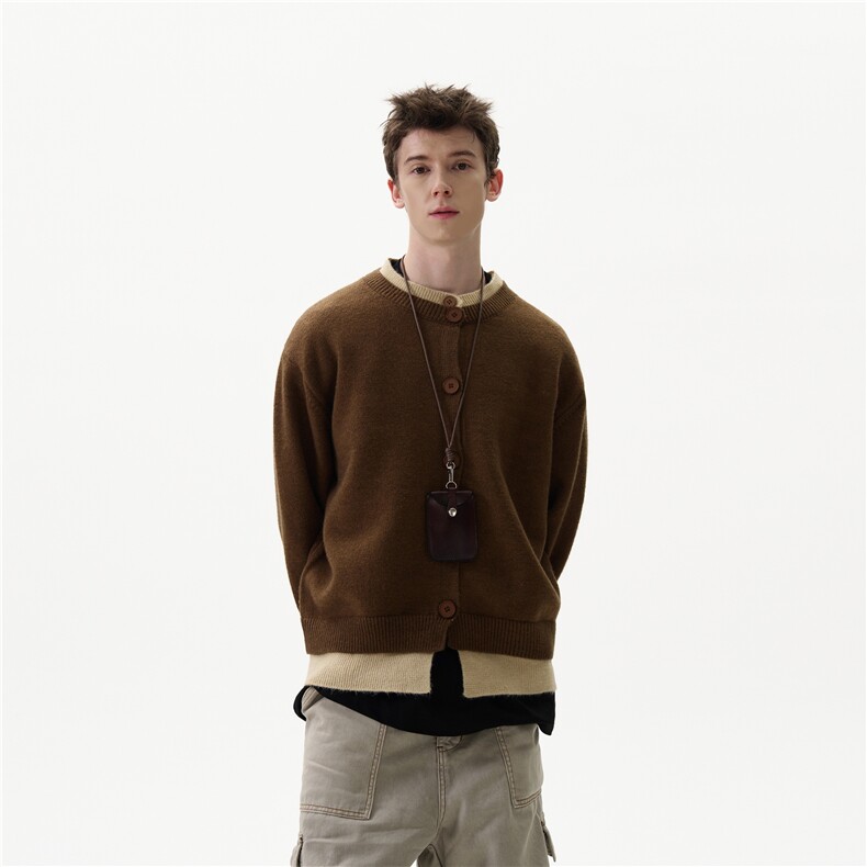 1506A/G50140/P70撞色拼接假两件开衫毛衣外套1，男装针织衫/毛衣，星座1506A