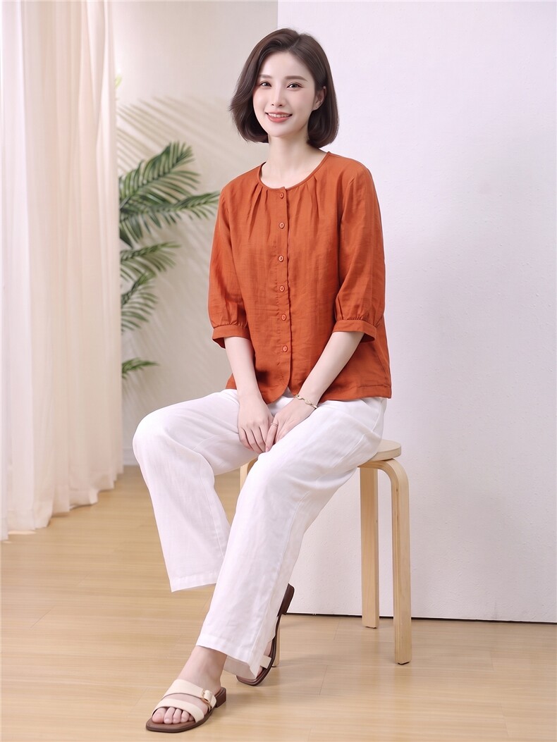 女衬衫秋季宽松透气柔软复古轻薄上衣,女装衬衫,曼沙奕珂