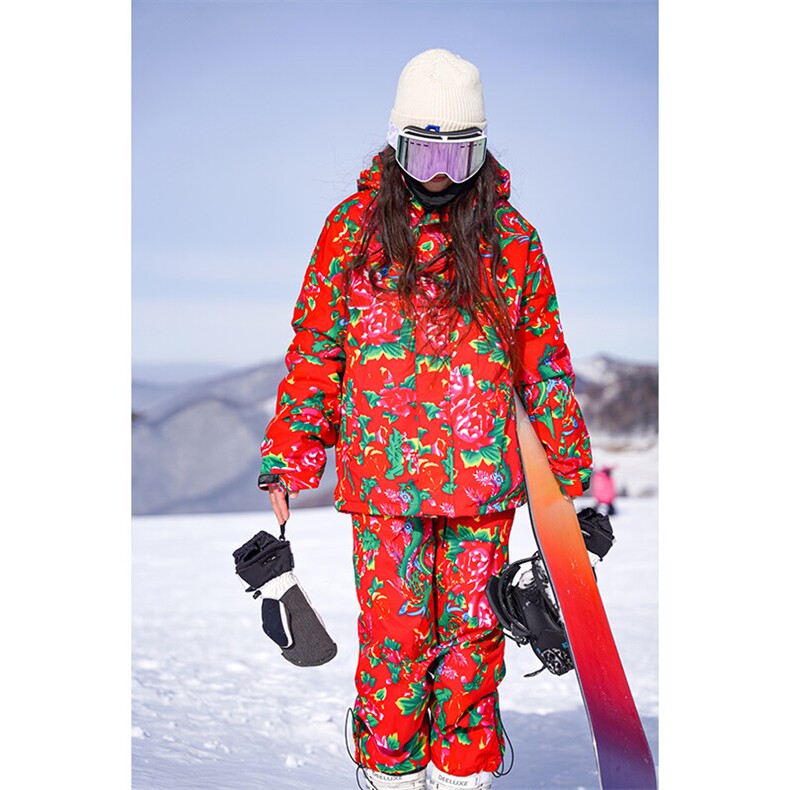 24冬东北大花袄滑雪服男双板保暖加绒套装HF37+HK1287J加绒-P270，男装休闲套装，电商A001-1