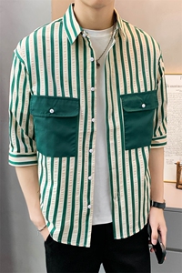 夏季轻熟店主小伙条纹宽松休闲短袖衬衫男衬衣A236-C11-P58-控88图片