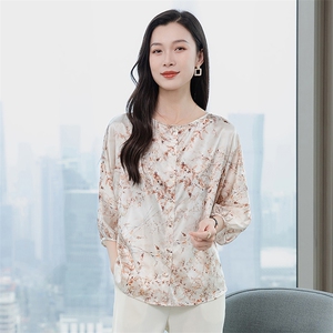 纯色真丝上衣女七分袖2026春夏宽松中袖中年妈妈装真丝T恤小衫图片