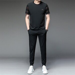运动套装男秋冬季长袖套装男休闲长裤两件套弹力速干透气宽松,男装休闲套装,电商B212（原钱塘6029）