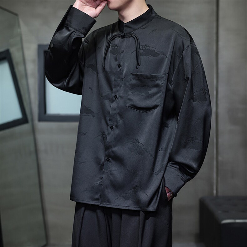 大货已入仓新中式男士大码立领盘扣长袖衬衫CS02-P75控98,男装衬衫,电商A021