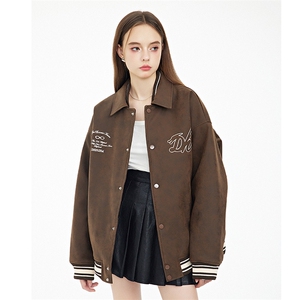现货 三色字母PU皮棒球服外套秋冬棉服带帽可拆卸图片