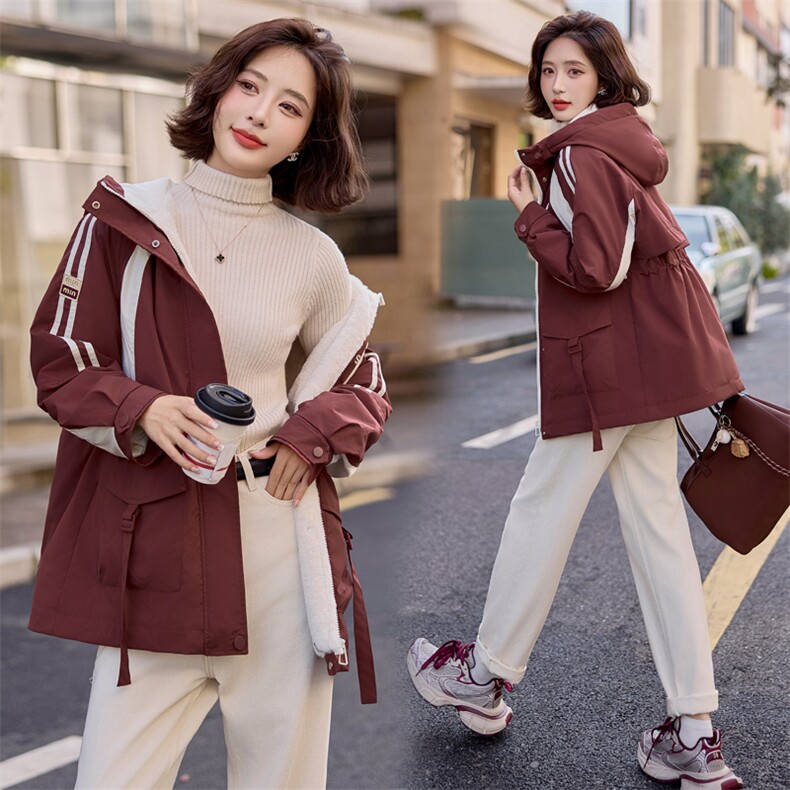 加绒加厚撞色拼接派克棉服女中长款2024冬装新款学生小个子棉衣袄,女装棉衣/棉服,梦懿尔