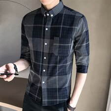 现货2021夏季短袖衬衫男修身七分袖衬衣韩版CS27P45，男装T恤，电商B413