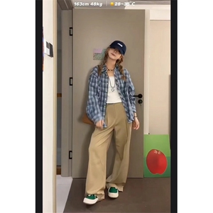 TC679-p45 美式复古蓝色格子衬衫女装秋季新款外搭衬衣防晒外套图片