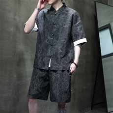 2025夏季新款男装新中式衬衣风纹理盘扣拼接短袖衬衫C98-P60，男装衬衫，电商B277(原6028)