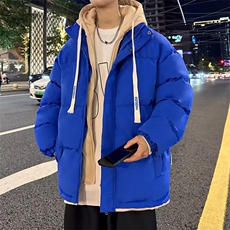 新款撞色假两件连帽保暖棉服男士潮牌休闲百搭面包服棉衣外套，男装棉衣，星座1013