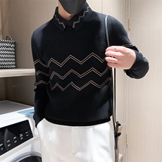 店主风小伙男士衬衫领套头假二件针织毛衣男301A-1/M61/P75控95，男装针织衫/毛衣，星座301A-1