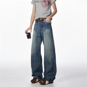 现货~~半松紧腰春季美式做旧复古水洗宽松牛仔裤 BK560-P55控78，男装牛仔裤，星座515