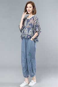 薄款天丝牛仔套装女2025夏季新款大码遮肉显瘦中年妈妈休闲两件套图片