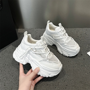 欧洲站女鞋2024新款真皮厚底松糕鞋网面透气老爹鞋薄款运动休闲鞋图片