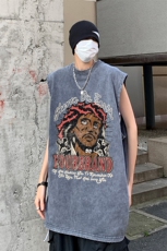 B239-1277-P38夏季水洗做旧背心/马甲美式复古人像印花无袖T恤，男装背心/马甲，星座514-2(原B239)