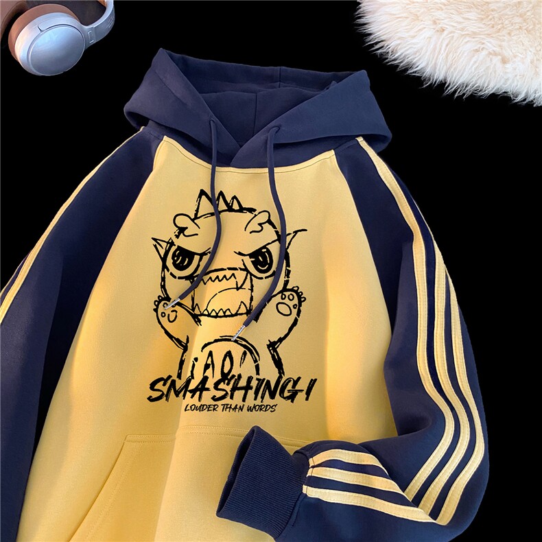 高品质！全棉重磅400克三条杠撞色印花连帽卫衣RH1210p63控98,男装卫衣,星座610B-1