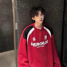 405A美式高街拉链设计撞色印花卫衣WY24819-P55控78，男装卫衣，星座405A