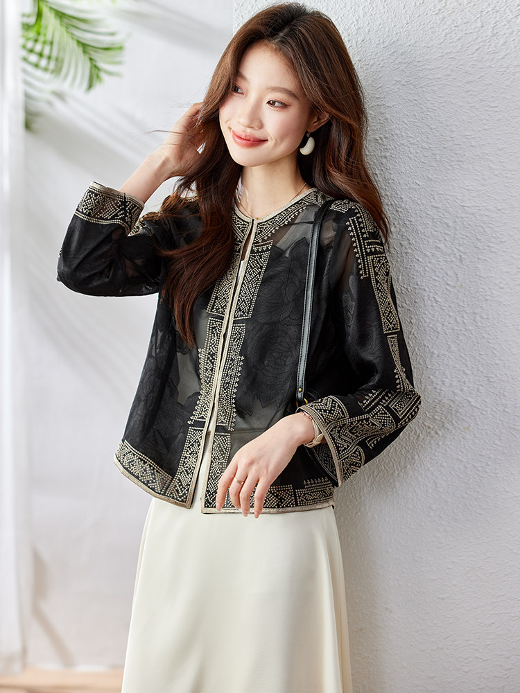 高端雪纺长袖防晒开衫女短款夏季2025新款薄款宽松拉链外套防晒衣,女装短外套,新依时派