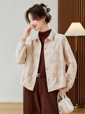 新款翻领菱形格刺绣夹棉短外套上衣2026年春季，女装短外套，简韵佳