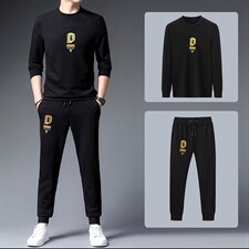 春秋款男中年人运动套装秋季印花休闲爸爸装圆领卫衣中老年运动服，男装休闲套装，电商B212（原钱塘6029）