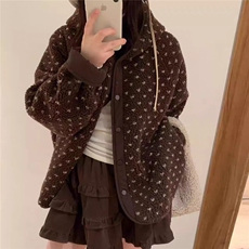 2025秋冬宽松休闲立领两面穿爱心摇粒绒羊羔毛外套女上衣，女装短外套，星座506A