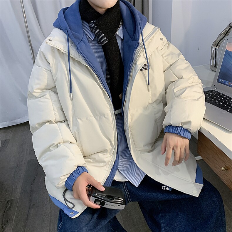 2023新款假两件服袄加厚港风面包衣男情侣外套W6202-P90,男装棉衣,星座512-3