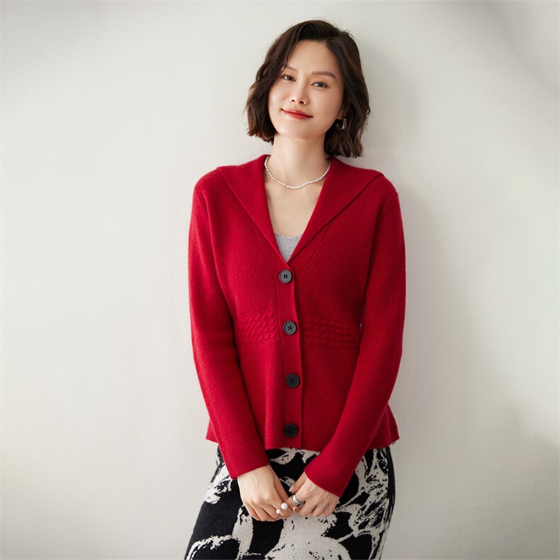 优雅气质女士羊绒开衫宽松翻领设计舒适保暖时尚百搭,女装羊绒衫,迎冬羊绒