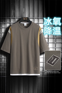 冰氧仿棉短袖网格挂拍体恤夏季休闲百搭印花男上衣TC3157-P25控48图片
