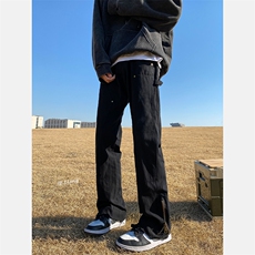 2024新款高街牛仔裤黑白色拉链款微喇叭裤715-6-BX08P65（控88），男装牛仔裤，星座715-6
