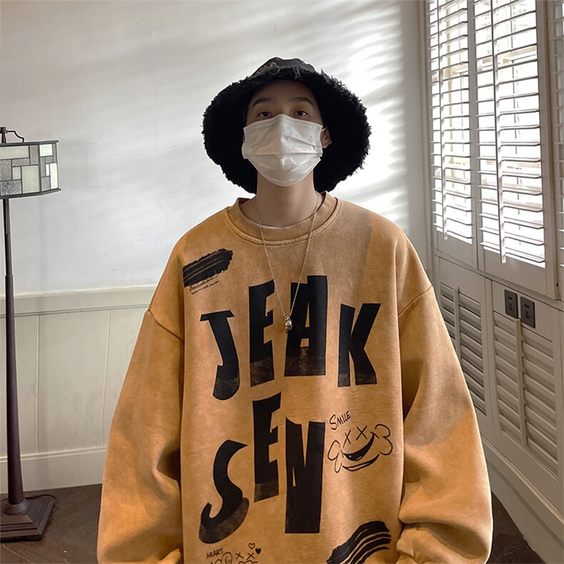 2023春季款港风宽松男士大码圆领卫衣韩版休闲字母JK22316p75控88图片