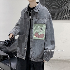 jk673-p75-限价98现货破洞港风大码肥仔牛仔外套ins宽松夹克，男装工装外套，星座116