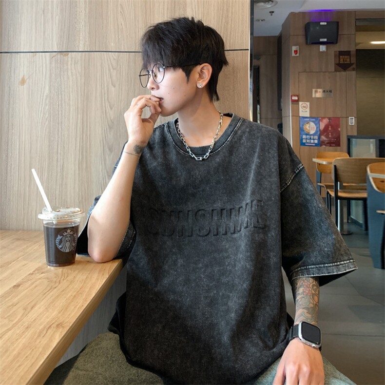 ！2025夏季新款男士钢印纯棉水洗短袖T恤半袖XT141特P35控58,男装T恤,电商B220