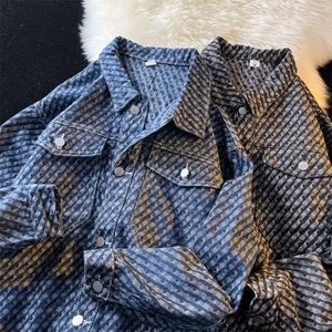 工装翻领牛仔外套男士潮流宽松拼接衣服D0031P65图片