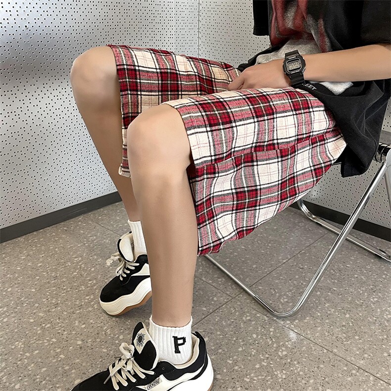 街头复古百搭休闲五分裤格子短裤男士夏季新款阔腿裤子K6666-P28,男装休闲裤,星座512-4