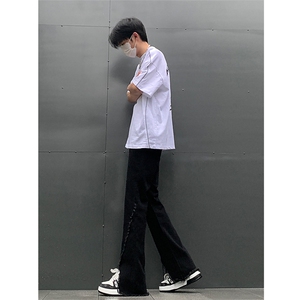 现货 24春夏黄泥开叉毛边宽松牛仔裤设计感微喇休闲裤男K5803-P55图片