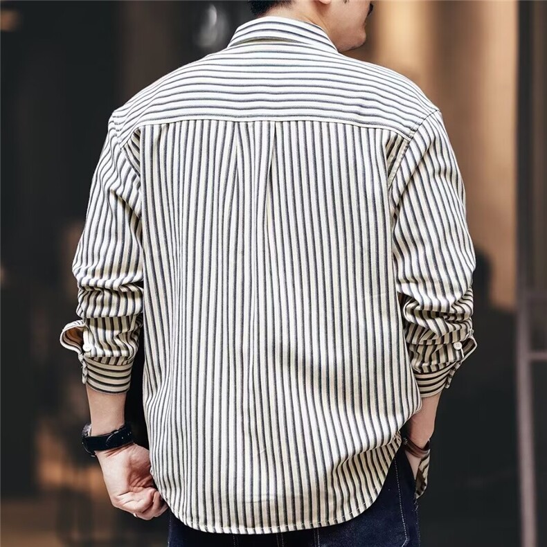 青少年条纹宽松帅气休闲百搭衬衣工装长袖衬衫外套H527P34,男装衬衫,星座1112-1