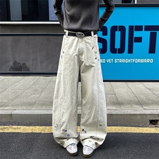 8X-M卡通绣花休闲裤男2025新款情侣宽松阔腿弯刀裤子K9173P78，男装休闲裤，电商D206-1