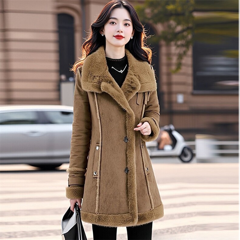 【大货已出】高档皮毛一体时尚中长款外套气质大衣加绒保暖棉服女,女装皮草,韩蔻秀