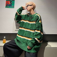 鹿毛绒针织衫男韩版潮流拼色条纹帅2024冬季新款ins毛衣MZ089-P52，男装针织衫/毛衣，星座412-2