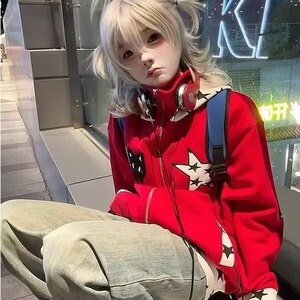 春秋新款复古学院风插肩袖拼接外套男女宽松开衫卫衣WB591-P65图片
