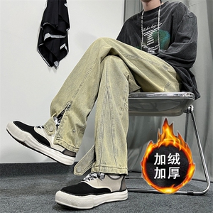 秋冬美式高街棕色加绒加厚牛仔裤货号K658P60控78（加绒P75控98）图片