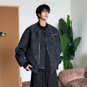 F078-P76美式复古皮衣外套男款春秋高级感夹克棒球服上衣