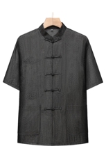 风唐装棉麻短袖衬衫套装男士夏装太极服宽松套装TRA303-P110，男装T恤，星座1105-3