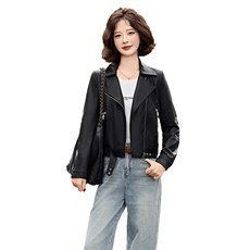 海宁真皮皮衣外套女士小个子2025新款春秋高端时尚短款绵羊皮夹克，女装皮衣，潮流依族