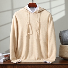 2025舒适百搭简约秋冬新款抽绳帽衫男士羊绒衫，男装羊绒套衫，蒙亿羊绒