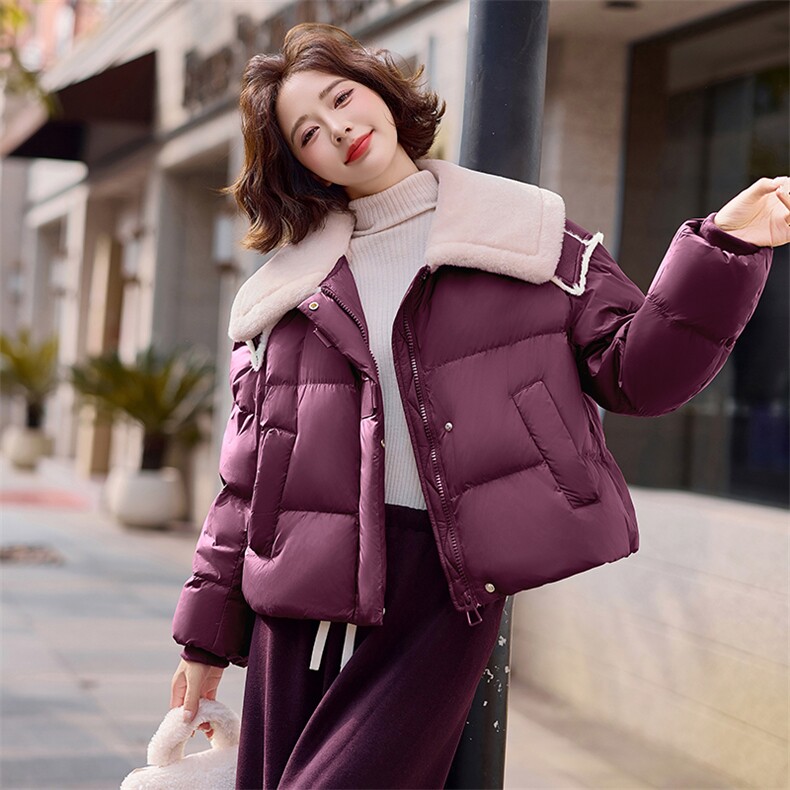 毛绒拼接翻领羽绒服女2025冬季新款休闲宽松短款超好看白鸭绒外套,女装羽绒服,慧尚依恋