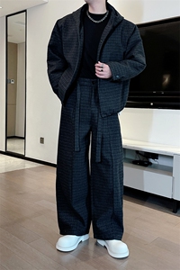 秋冬新款高级保暖连帽棉服外套弯刀裤套装男潮TZ353上衣135裤子78图片