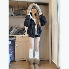 现货重磅boxy短款棉衣座山雕大毛毛领男女棉服水洗工装厚外套，男装棉衣，电商A486