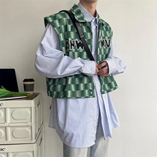 马甲男韩版潮流格子个性2024春秋新款ins宽松帅百搭外套W2897-P36，男装背心/马甲，星座412