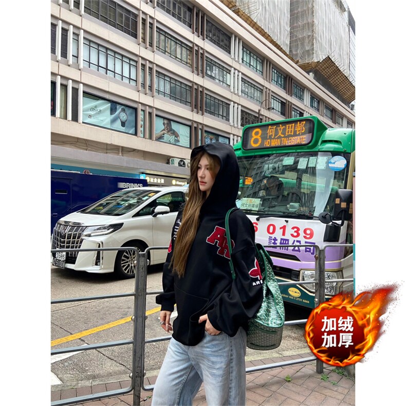 网图有货美式字母刺绣卫衣男女连帽宽松加绒情侣帽衫A1023-P55,男装卫衣,星座1505
